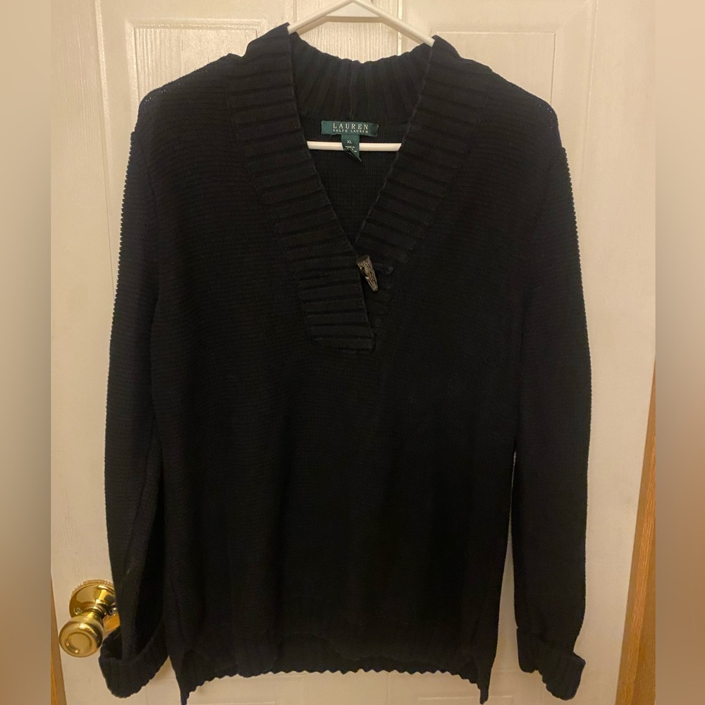 Lauren Ralph Lauren Black V-Neck Toggle Button Sweater